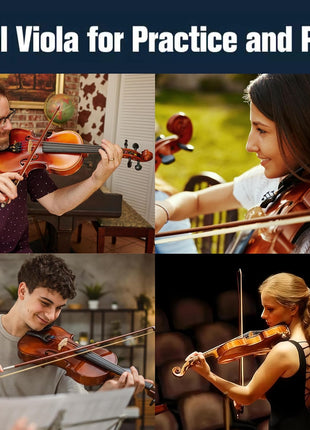 Mendini by Cecilio 16-Inch Solid Wood Violin Set for Beginners - Hand Carved Acoustic Viola Kit - Fiddle Set with Hard Case, Bow, Rosin, Bridge and Extra Strings (Natural Varnish)