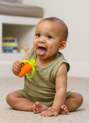 Infantino Lil' Nibbles Textured Silicone Teether, BPA-Free Baby Teething Toy, Soft, Easy to Hold, Sensory Stimulation for Infants, Carrot