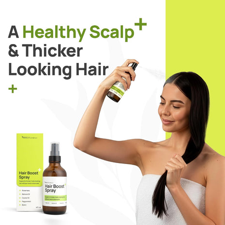 Hair Boost Spray for Thicker Looking Hair and Healthy Scalp - USA Made with Organic Botanicals, Rosemary Water, Peppermint, Biotin, Batana Oil, Caffeine, and Haircare Actives