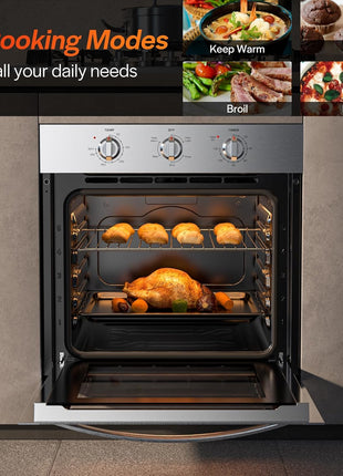 Empava 24" 2.5 cu ft Single Electric Wall Oven, Mechanical Knobs, 24WOE40L | 2.5 cu ft Capacity, Basic Broil & Bake, Mechanical Knob Controls, Stainless Steel Finish, 3-Layer Tempered Glass