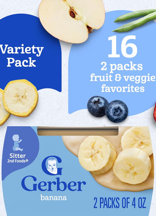 Gerber Stage 2 Baby Food, Fruit & Veggie Favorites Tubs, Baby Puree, Variety 32PK