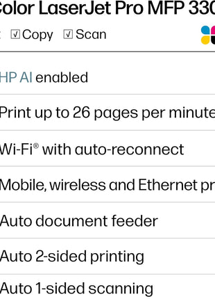 HP Color LaserJet Pro MFP 3301sdw Wireless All-in-One Color Laser Printer, Office Printer, Scanner, Copier, ADF, Duplex, Best-for-Office (499Q3F)