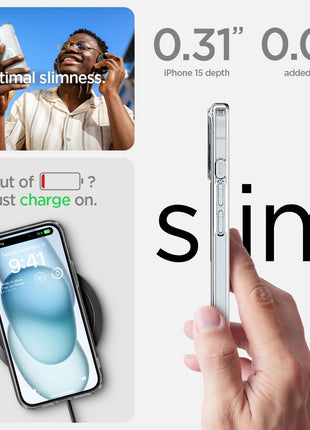 Spigen for iPhone 15 Case, Ultra Hybrid MagFit [Anti-Yellowing] [Compatible with Magsafe] - Clear