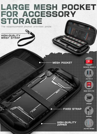 Mumba Carrying Case for Nintendo Switch 2 [Fits Console with Protective Case On][2025 Plus Version] Hard Shell Travel Handbag Pouch with 12 Game Card Slots, Large Capacity for Accessories (Black)