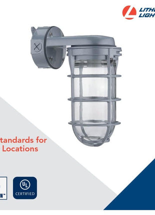 Lithonia Lighting Jelly Jar Light Fixture, Incandescent Utility Vapor Tight Wall Lamp, Industrial Style Wall Light for Indoor and Outdoor Use, 150W, 120V, Includes Junction Box, Grey (VW150I M12)