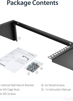 StarTech.com 4U Wall Mount Patch Panel Bracket - 19 inch Steel Vertical Mounting Rack for Network and Data Equipment, TAA (RK419WALLV)