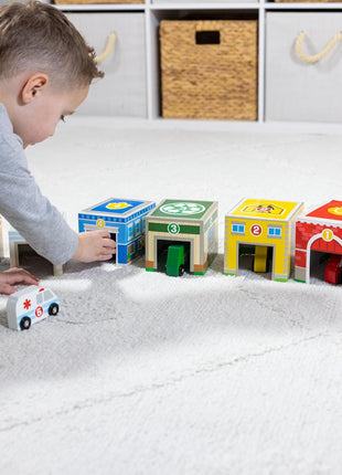 Melissa & Doug Nesting and Sorting Blocks - 6 Buildings, 6 Wooden Vehicles - FSC Certified