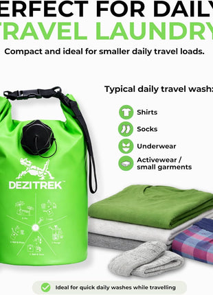 All in One Hand Wash Bag and Plunger Set - Off Grid Washing Machine Non Electric for Camping Travel | Eco Friendly Portable Manual Clothes Washer Laundry Bag for RV's (Medium)