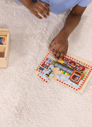 Melissa & Doug 4‐in‐1 Wooden Vehicle Jigsaw Puzzle Set, 48 Pieces with Storage Box, Toddler Puzzle Toy for Kids Ages 3+- FSC Certified
