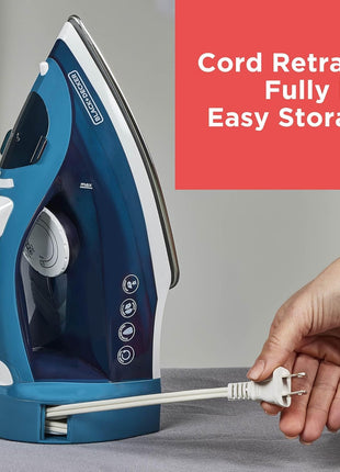 BLACK+DECKER Steam Iron for Clothes with Retractable Cord | Retractable-cord steam iron with anti-drip, vertical steam, auto clean and spray mist for easy ironing.