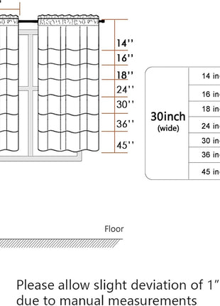 Chyhomenyc 2 Panels White Kitchen Curtains 36 Inch Length Tier Curtain, Faux Linen Textured Small Cafe Curtain, Light Filtering Short Window Curtains for Bathroom Basement, 30x36 inch, 2PCS
