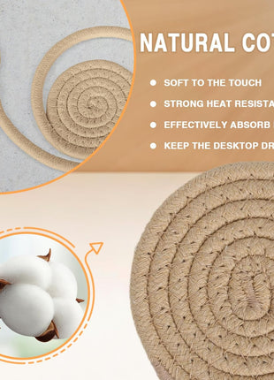 12 Pcs Cotton Woven Coasters for Drinks with Basket (Grey) | 4.3" absorbent cotton woven coasters with 0.35" thick design; helps protect wooden tables from heat, moisture and cup marks