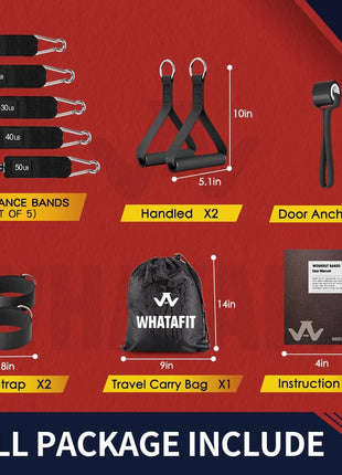 WHATAFIT Resistance Bands, Exercise Bands,Resistance Bands for Working Out, Work Out Bands with Handles for Men and Women Fitness, Strength Training Home Gym Equipment