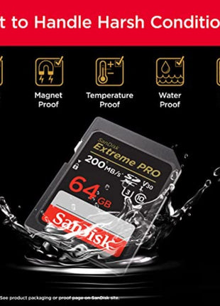 SANDISK 64GB Extreme PRO SDXC UHS-I Memory Card - C10, U3, V30, 4K UHD, SD Card - SDSDXXU-064G-GN4IN | U3 V30 C10, Up to 200MB per S Read, Up to 90MB per S Write, 4K UHD, Sdsdxxu-064g-Gn4in