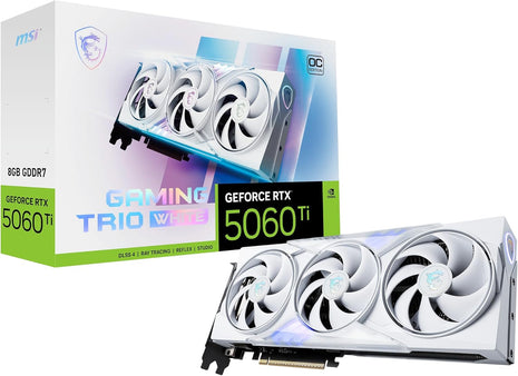 msi Gaming RTX 5060 Ti 8G, Trio OC White Graphics Card (8GB GDDR7,128-bit, Extreme Performance: 2662 MHz, DisplayPort x3 2.1a, HDMI 2.1b, NVIDIA Blackwell Architecture