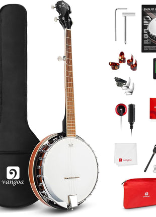 Vangoa Banjo 5 String Full Size Banjos Set with Resonator, Remo Head, Beginner Banjo Kit with Closed Back, Premium Accessories for Adults, Teenager