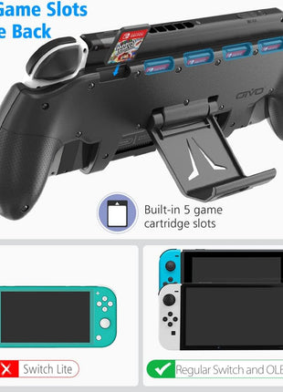 OIVO Switch Grip with Upgraded Adjustable Stand, Asymmetrical Grip with Adjustable Stand and 5 Game Slots-4 Thumb Caps Included