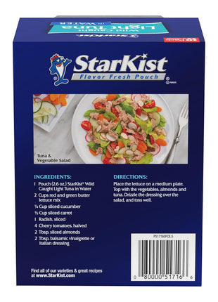 StarKist Chunk Light Tuna in Water, 2.6 oz Pouch (10 Pack) Ready to Eat Wild Caught Tuna, 17g Protein, 70 Calories Per Serving, Gluten Free, Soy Free, Kosher, Perfect for Salads, Keto Meals and Snacks