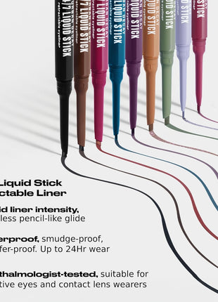 Urban Decay 24/7 Liquid Stick Waterproof Eyeliner - Smudge-Proof, Transfer-Proof, Up to 24HR Wear, Dual-Ended Retractable Gel Liner with Blending Eye Brush, Slanted Angled Tip, Vitamin E - 0.012 oz