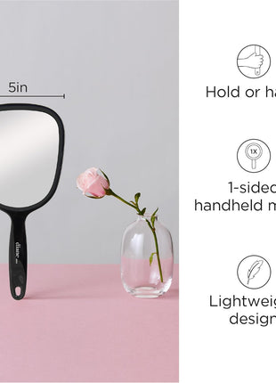 Diane Standard 1X Magnification Hand Mirror, Single Sided Hand Held Mirror with Handle for Salon, Barber, Grooming, Vanity, Shaving, and Travel, Medium, 5 inch x 11 inch, Black