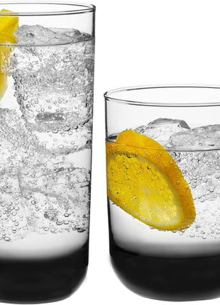 Libbey Ascent Tumbler & Rocks Drinking Glasses Set of 16, Clear Glass Cups | 16.25 oz & 12.25 oz Capacities Glasses for Water, Juice, Cocktails, and More with Curved Design and Dishwasher-Safe Care