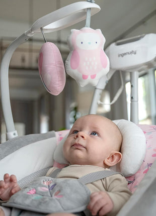 Ingenuity SimpleComfort Lightweight Compact 6-Speed Multi-Direction Baby Swing, Vibrations & Nature Sounds, 0-9 Months 6-20 lbs (Pink Cassidy) | Compact & Portable, Hands Free Soothing for Fussy Babies, Vibrations & USB Power for Newborns, 6-20 lbs