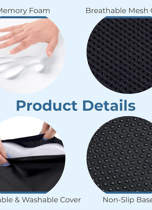 Seat Cushion for Office Chairs - Fits 18 inchx14 inch Seats, Tailbone, Coccyx Pain Relief - Butt, Pressure & Sciatica Relief - Gaming, Wheelchair, Car & Desk Pillow, Black