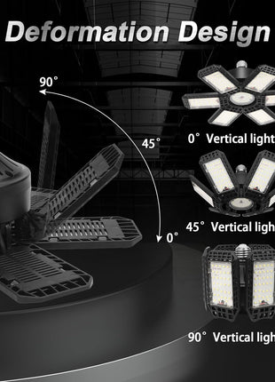 AUDLES 2 Pack Garage Lights, 200W 20000LM 6500K LED Shop Lights, Garage Light Ceiling Led with 6+1 Deformable Panels, Screw in E26/E27 Socket Bulb for Warehouse, Workshop, Basement, Barn Lighting