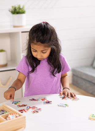 Melissa & Doug 4‐in‐1 Wooden Vehicle Jigsaw Puzzle Set, 48 Pieces with Storage Box, Toddler Puzzle Toy for Kids Ages 3+- FSC Certified