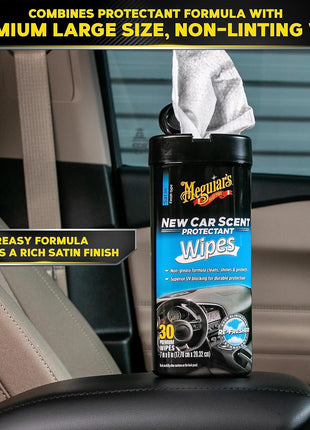 Meguiar's New Car Scent Protectant Wipes, Car Wipes For Drivers & Detailers—Car Cleaning Wipes That Clean, Protect And Freshen; Car Interior Wipes For Cars, Trucks & Suvs - 30 Count