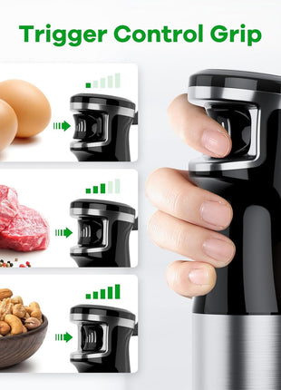 Turelar Immersion Blender Handheld Corded Hand Blenders Set 1100W, Trigger Variable Speed 5 in 1 Stick Emulsifier with Chopper, Whisk and Frother for Soup, Baby Food and Smoothies,Black