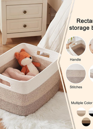 OIAHOMY Large Blanket Basket, 22"x17"x12" Laundry Baskets, Nursery Blanket Storage Living Room, Toy Storage With Handle, Rectangle Woven Baskets-Gradient Yellow