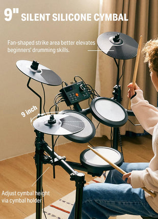 Donner Electric Drum Set, DED 70 Electronic Drum Kit for Beginner with 150 Sounds, 4 Quiet Mesh Pads, 9 inch Cymbals, USB MIDI, Type C Charging, 2 Pedal, Throne, Headphones, Sticks, Melodics Lessons