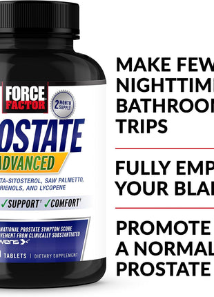 Force Factor Prostate Advanced, Health Supplement for Men for Reducing Nighttime Bathroom Trips, Bladder & Urinary Relief, with Saw Palmetto, Beta-Sitosterol, 180 Tablets, (Pack of 2)