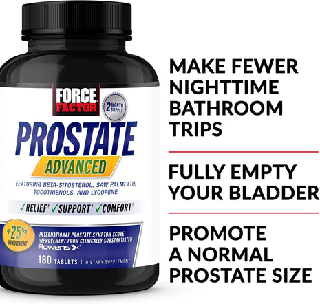 Force Factor Prostate Advanced, Health Supplement for Men for Reducing Nighttime Bathroom Trips, Bladder & Urinary Relief, with Saw Palmetto, Beta-Sitosterol, 180 Tablets, (Pack of 2)