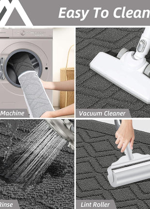 COSY HOMEER 48x20 Inch/30x20 Inch Kitchen Rug Mats Made of 100% Polypropylene 2 Pieces Soft Kitchen Mat Specialized in Anti Slippery and Machine Washable (Grey)