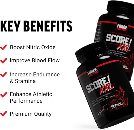 Force Factor Score! XXL Nitric Oxide Booster Supplement for Men | with L-Citrulline, Horny Goat Weed, Black Maca & Tribulus Terrestris, Increase Energy & Blood Flow, 60 Tablets, 2-Pack