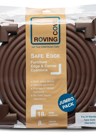 Roving Cove HeftyFit Edge Corner Protector Baby Proofing (Large 18ft Edge 8 Corners), Heavy-Duty, Soft NBR Rubber Foam, Furniture Fireplace Safety Bumper Guard, 3M Adhesive, Coffee Brown