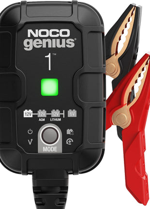 NOCO GENIUS1: 1A 6V/12V Smart Battery Charger – Automatic Maintainer, Trickle Charger & Desulfator with Overcharge Protection & Temperature Compensation – for Lead-Acid & Lithium Batteries