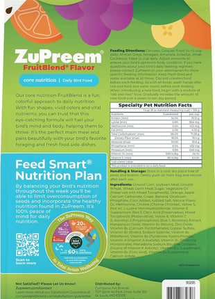 ZuPreem FruitBlend Bird Pellets, Daily Bird Food for Parrot, Conure, Caique, African Grey, Eclectus, Small Cockatoo, Core Nutrition for Medium Large Birds, Parrot Food (ML, 3.5 lbs)