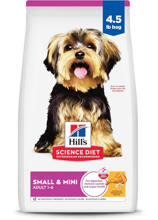 Hill's Science Diet Small & Mini, Adult 1-6, Small & Mini Breeds Premium Nutrition, Dry Dog Food, Chicken & Brown Rice, 4.5 lb Bag