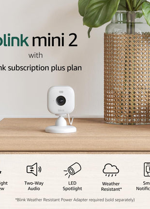 Blink Mini 2 — Home Security & Pet Camera with HD video, color night view, motion detection, two-way audio, and built-in spotlight — 1 camera (White)