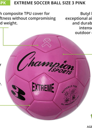 Champion Sports Extreme Series Soccer Ball – Sizes 3, 4, 5, Soft Touch, All Weather, High Air Retention, Youth & Adult League Balls for Training, Games, Outdoor & Indoor Play, Multiple Colors