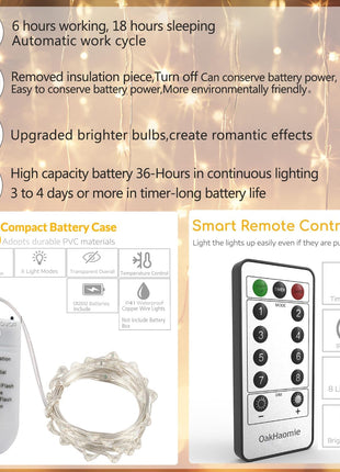 6 Pack Fairy Lights Battery Operated with Timer 2PCS Remote - 6.5ft 20LED Warm White Twinkle Lights Waterproof Silver Wire Fireflies Lights DIY Mason Jar Wedding Party Christmas Centerpiece Table Deco