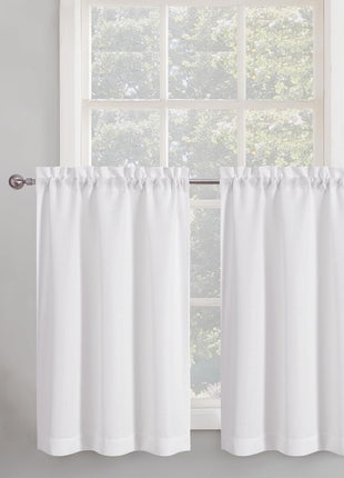 Chyhomenyc 2 Panels White Kitchen Curtains 36 Inch Length Tier Curtain, Faux Linen Textured Small Cafe Curtain, Light Filtering Short Window Curtains for Bathroom Basement, 30x36 inch, 2PCS
