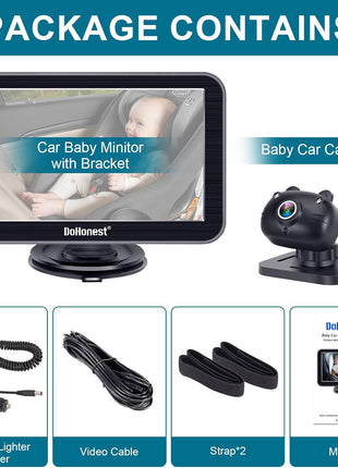 DoHonest Baby Car Camera 7-Inch: USB Plug and Play Easy Setup 360 Degree Rotating Backseat Camera Two Kids HD 1080P Rear Facing Car Seat Cameras Clear Night Vision -V9