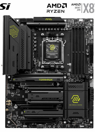 MSI MAG X870E Tomahawk WiFi Motherboard, ATX - Supports AMD Ryzen 9000/8000 / 7000 Processors, AM5-80A SPS VRM, DDR5 Memory Boost 8400+ MT/s (OC), PCIe 5.0 x16, M.2 Gen5, Wi-Fi 7, 5G LAN