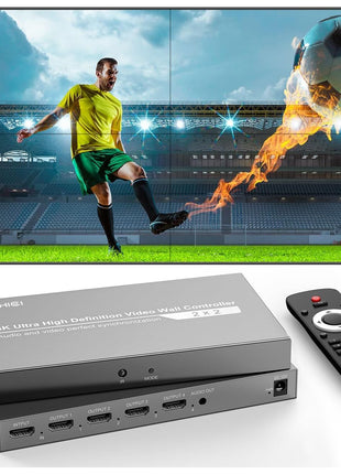 Video Wall Controller 2X2,JCHICI TV Wall Processor,4K x 2K HD Display,180 Degree Rotate,8 Splicing Modes 2x2,1x2,1x3,1x4,2x1,3x1,4x1,Input 4K and Output 1080P,Streaming Media Video Device