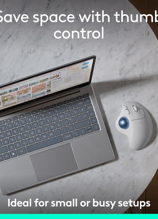 Logitech Ergo M575S Wireless Trackball Mouse, Wireless Ergonomic Mouse with Bluetooth and Encrypted Dongle, Comfortable Thumb Control, Precise and Smooth Tracking, for PC/Mac - Off-White Blue Ball
