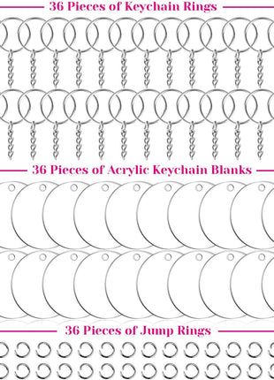 Audab Acrylic Keychain Blanks - 108 Clear Keychain Pieces for Vinyl Kit Including Acrylic Blanks, Rings for DIY Keychains, Crafting & Vinyl Projects